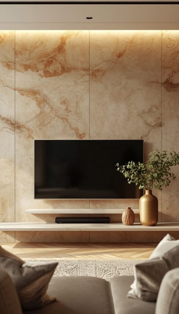 Travertine and Stone Tile Wall