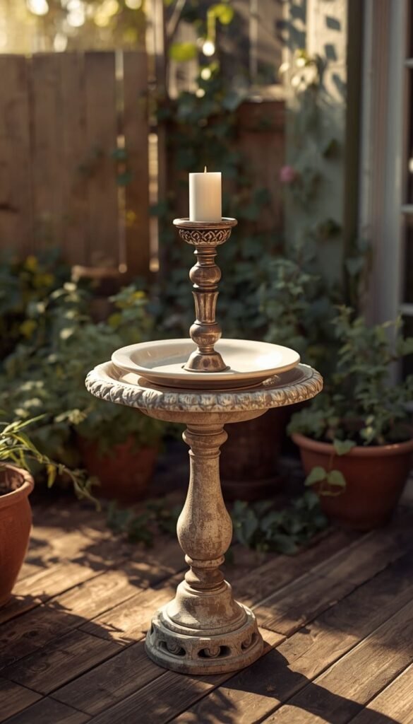 Upcycled Candlestick Bird Bath