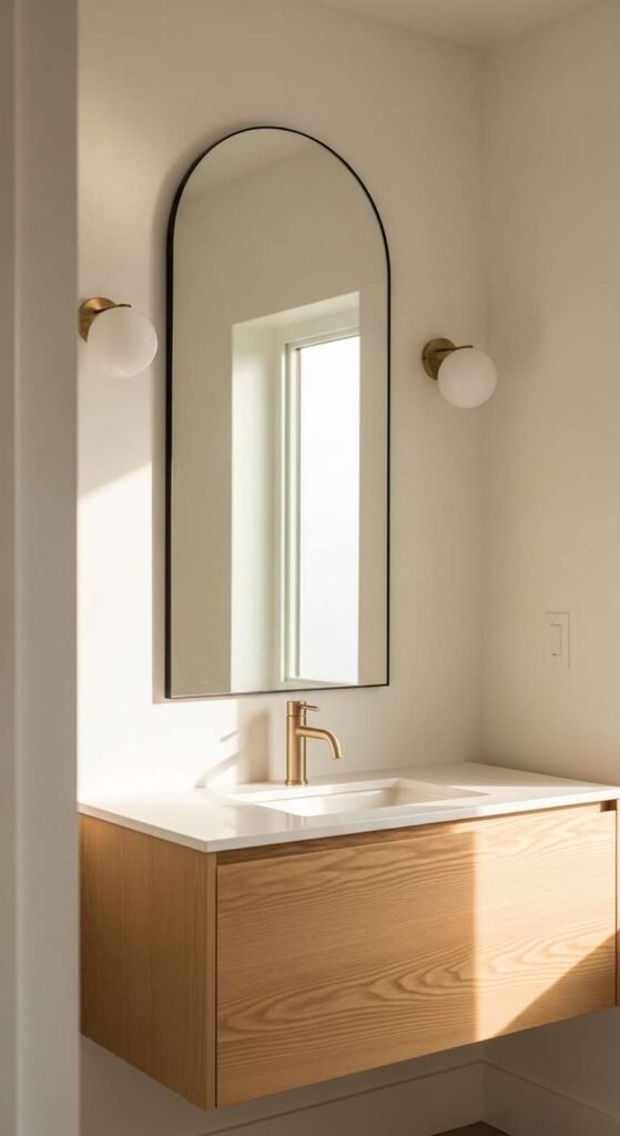 Use an Arched Mirror to Soften All Those Clean Lines