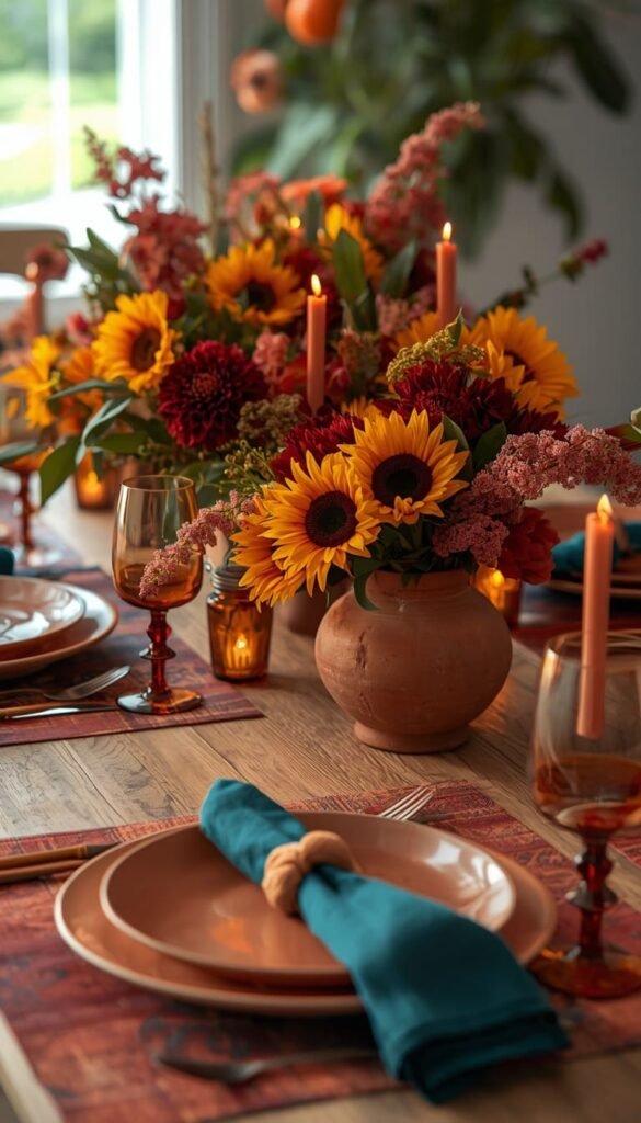  Vibrant and Colorful Thanksgiving Tablescapes for Color Lovers