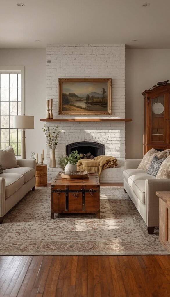 Vintage Farmhouse Living Room Decor Mixing Antiques With Modern Pieces