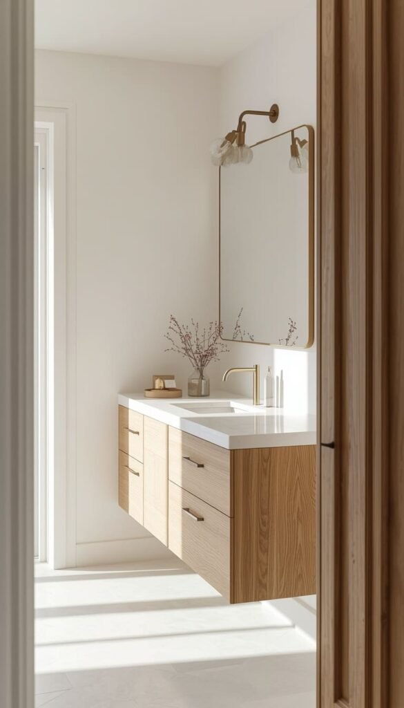Warm White and Wood Vanity The White and Wood Bathroom Combo That Feels Like a Spa