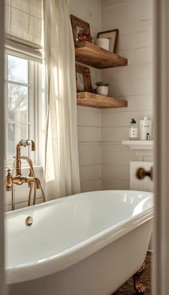 White Farmhouse Bathroom Shiplap, Clawfoot Tubs and the Details That Make It Feel Authentic