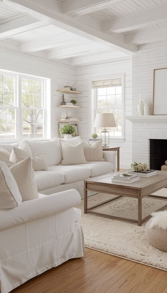 White Farmhouse Living Room Bright Clean and Timeless