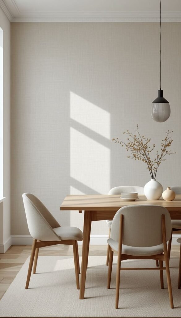  White and Cream Linen Texture Wallpaper for a Neutral Nordic Look