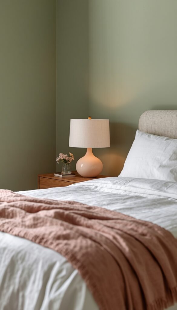 Sage Green Guest Bedroom with Pink Pops