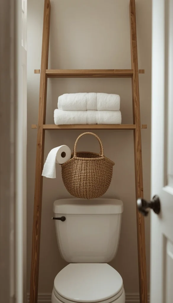 Tiered Ladder With a Hanging Basket