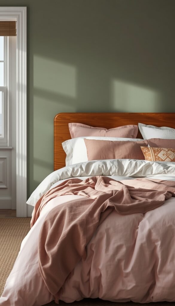 The Classic: Sage Walls and Blush Pink Bedding 