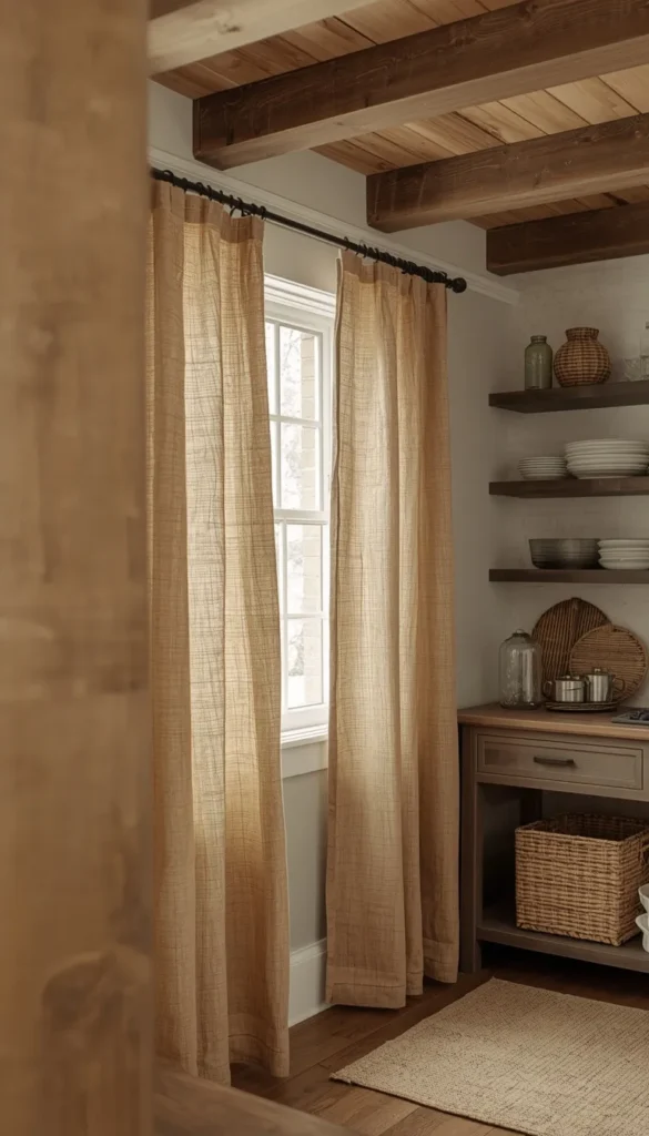 Burlap Curtains for an Ultra Rustic Kitchen