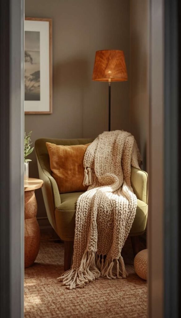 A Cozy Reading Nook in Olive and Warm Beige