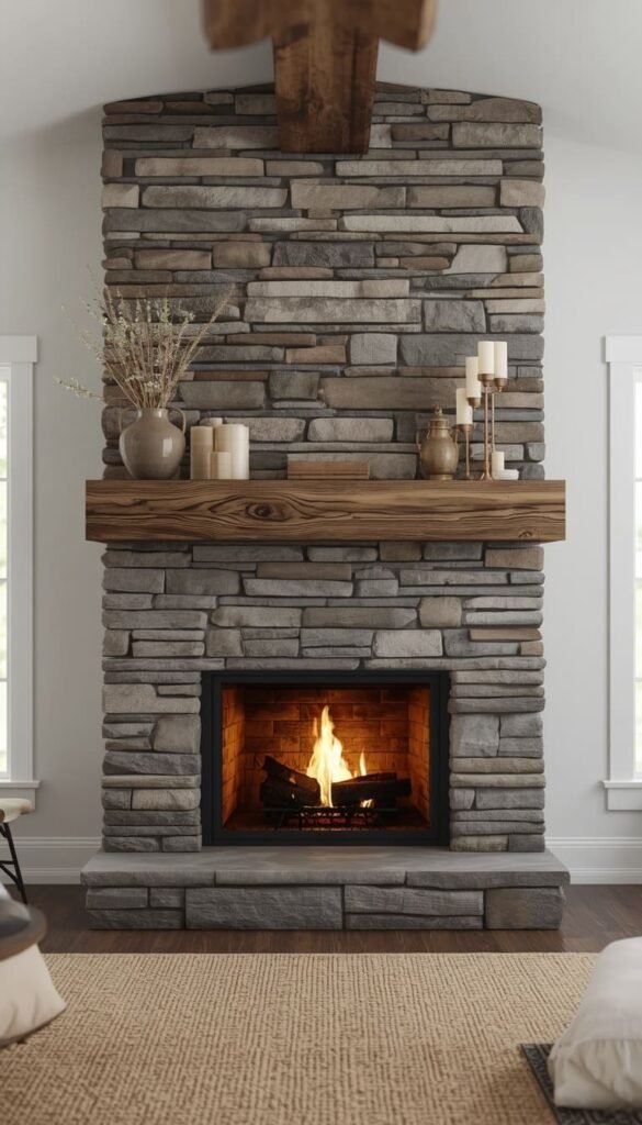 A Stone or Brick Fireplace Is Still the Heart of Every Warm Farmhouse Living Room