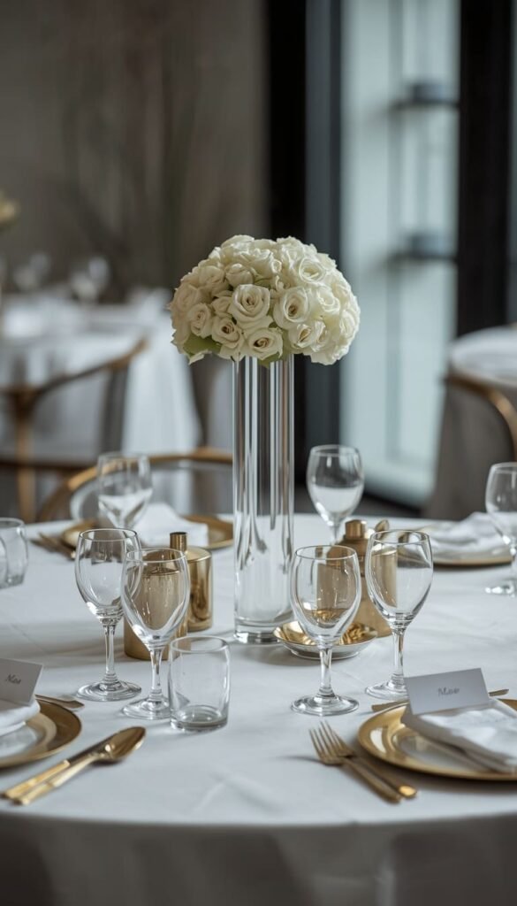 Acrylic and Lucite Details — The Sleek Contemporary Round Table Wedding Decor Finish