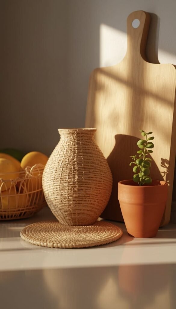 Add Rattan and Woven Kitchen Accessories for Instant Texture