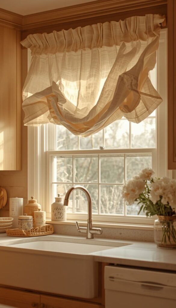 Balloon Shades and Valances for a Cozy and Elegant Kitchen Aesthetic