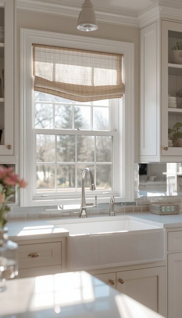 Bright and Airy Open Kitchen Ideas Using Glass Mirrors and Natural Light