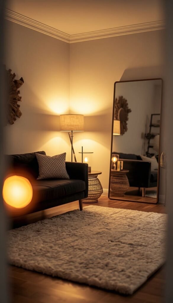 Brighten a Small Living Room With a Black Sofa Using Smart Lighting