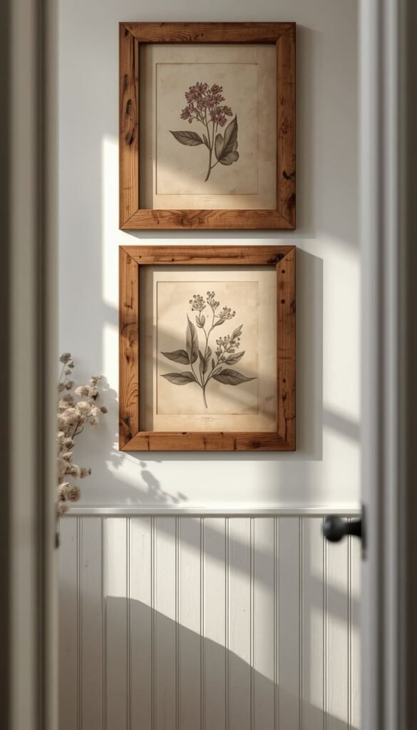 Bring in Vintage Botanical Prints for a Farmhouse Bathroom Feel