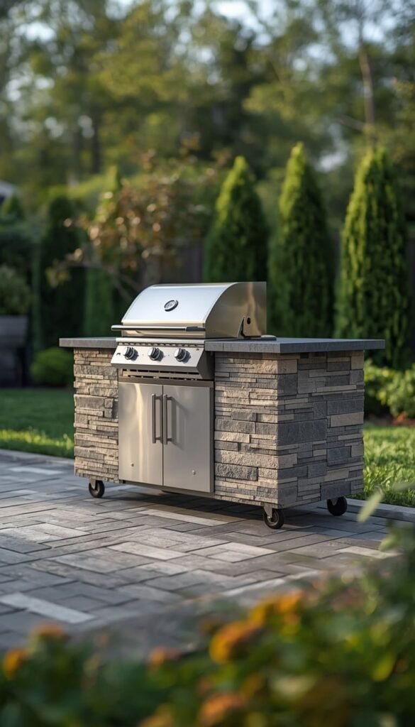 Budget Outdoor Kitchen With Grill Island Using Leftover Pavers
