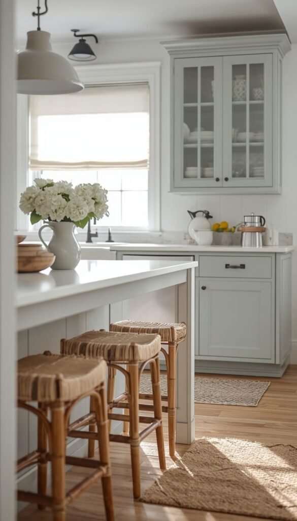 Coastal Cottage Kitchen With Pale Blue Cabinets