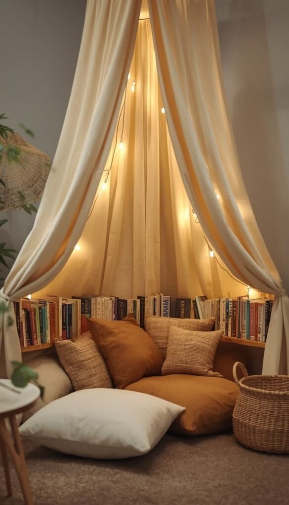 Cozy Reading Nook with a Canopy and Floor Cushions