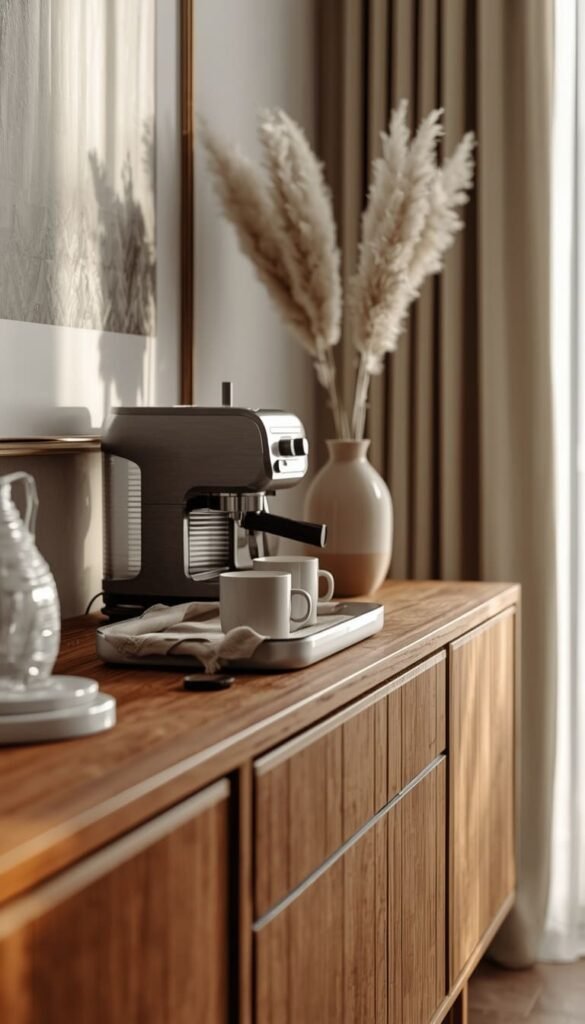 Create a Dedicated Coffee Bar in Your Dining Room Buffet