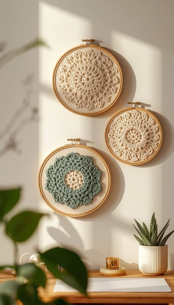 DIY Embroidery Hoop Crochet Art