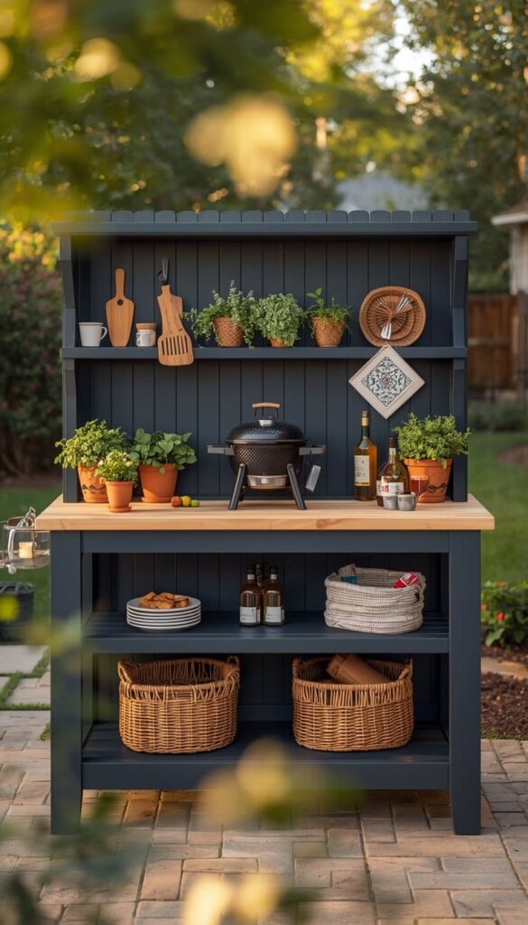 DIY Outdoor Kitchen Using a Repurposed Potting Bench Under $150