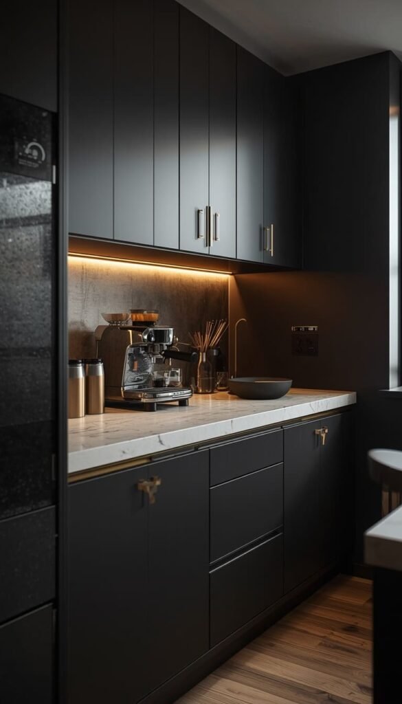 Design a Modern Coffee Bar Ideas Corner With Sleek Black Cabinetry