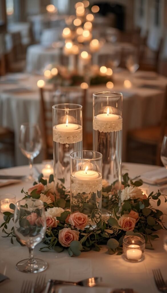 Floating Candle Centerpieces for an Effortlessly Elegant Wedding Table Setting