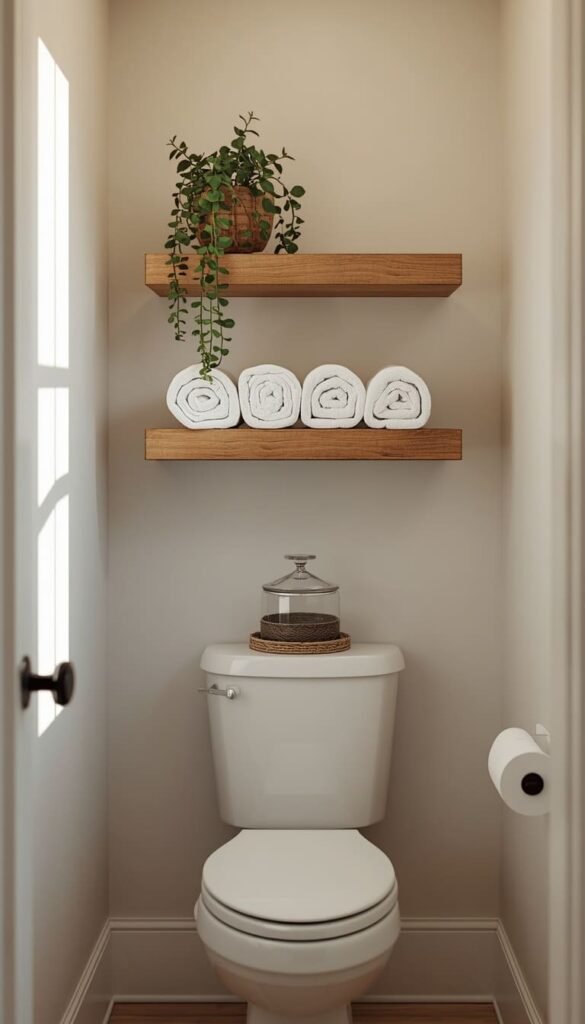 Floating Shelves Above the Toilet