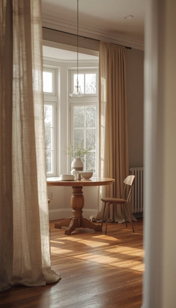 Floor Length Curtains for Kitchen Spaces That Are Far from the Stove