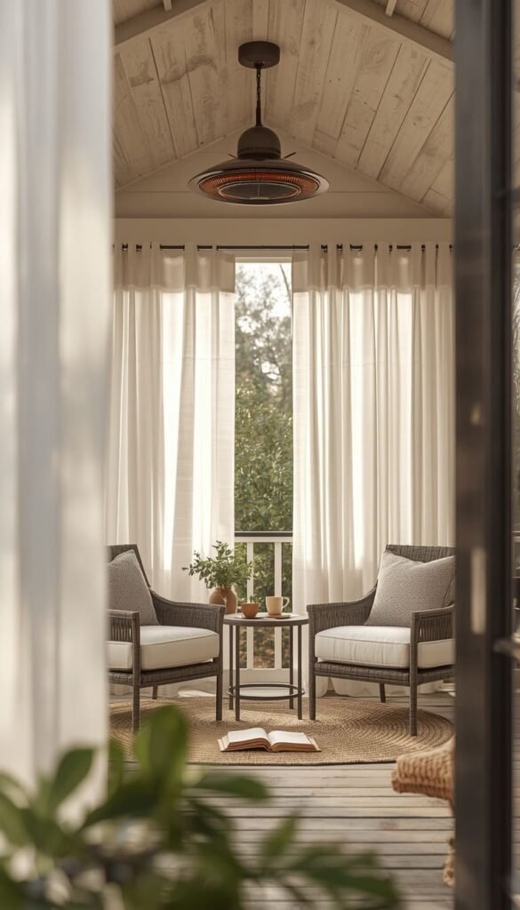 Four Season Porch with Heater and Curtains