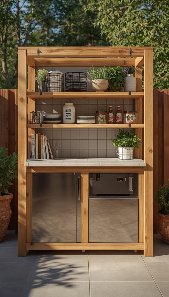 Freestanding Backyard BBQ Station With Built In Storage Shelves