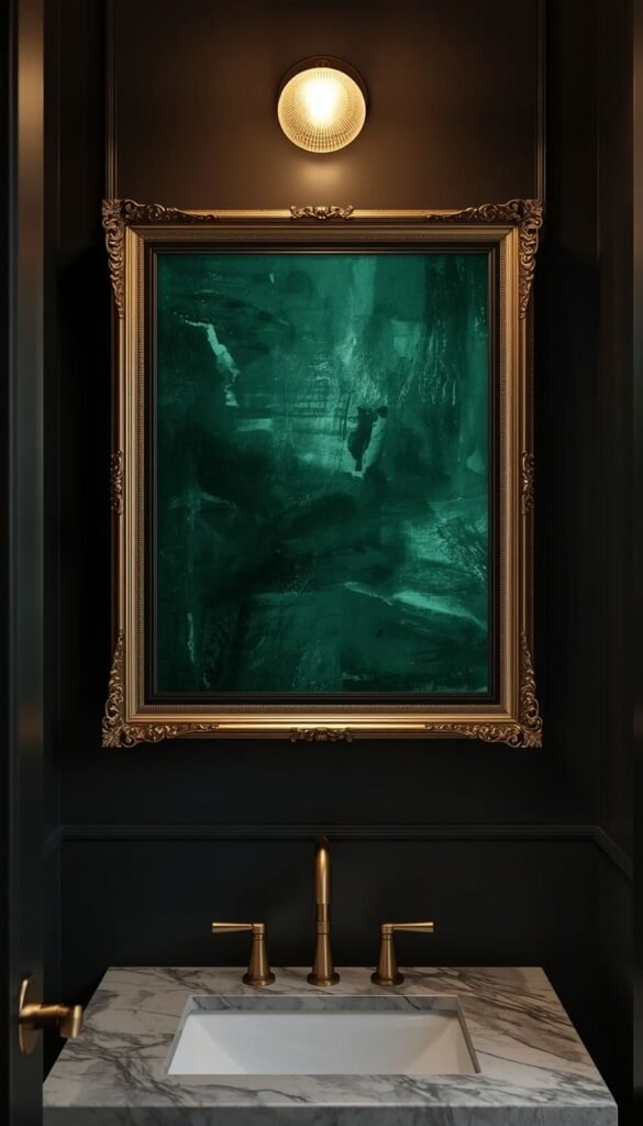 Go Glam With Gold Framed Art in a Powder Room