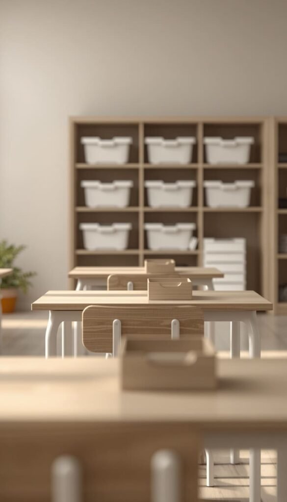 Greige and White Minimalist Desk Setup