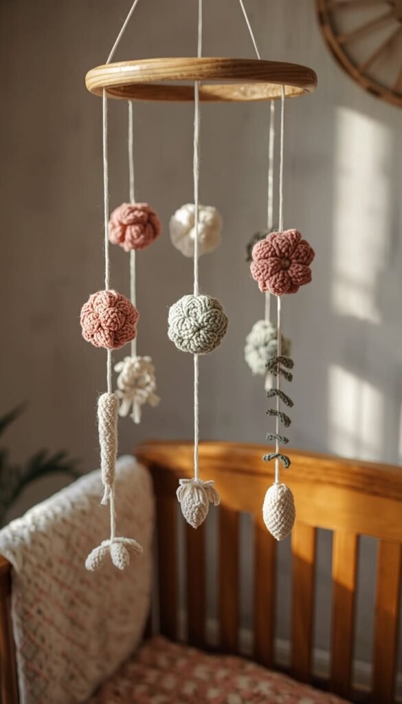 Handmade Crochet Mobile Above the Crib