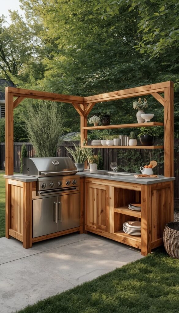  L Shaped Budget Outdoor Kitchen Design for Small Backyards