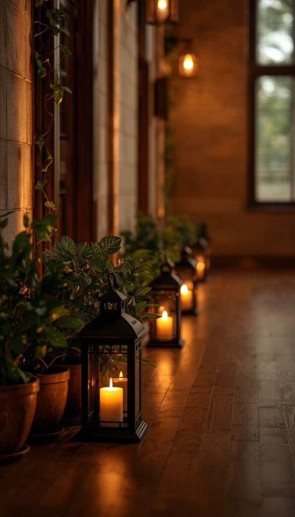 Lantern Cluster Pathway With Greenery