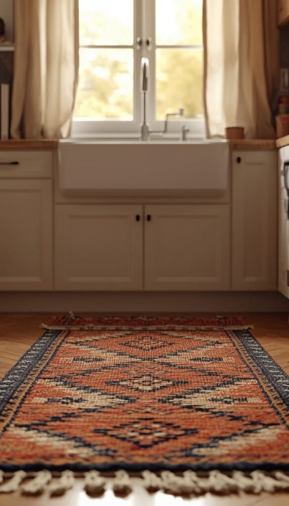 Layer Rugs and Soft Textiles for a Cozy Boho Kitchen Vibe