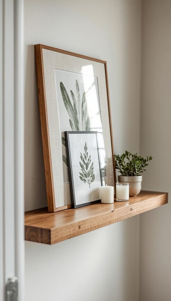 Lean Art on a Floating Shelf for a No Drill Look