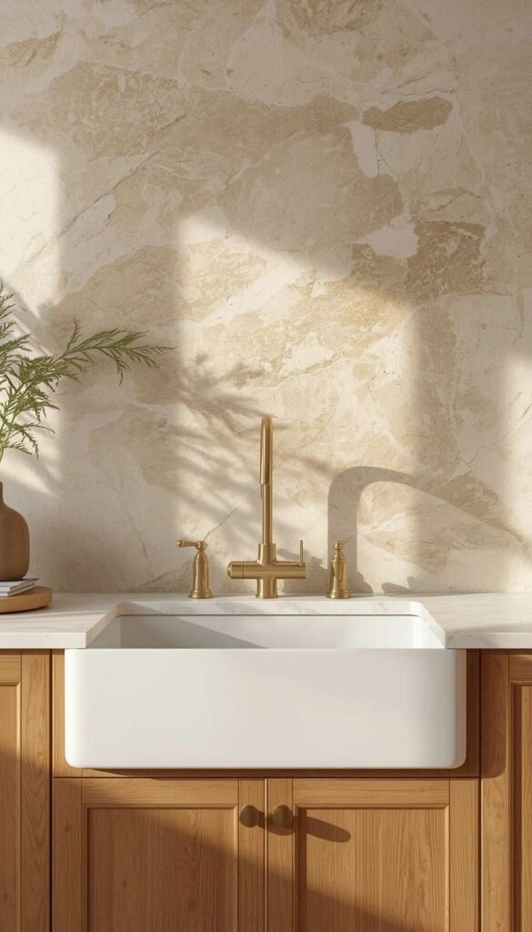 Limestone or Travertine Full Wall Backsplash