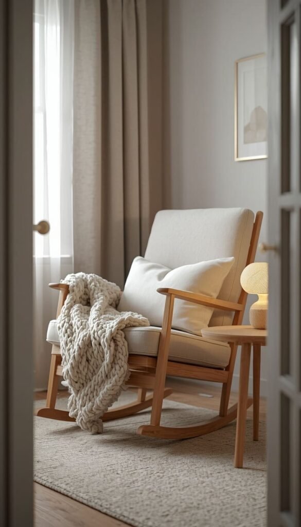 Linen Glider or Rocking Chair in a Reading Nook