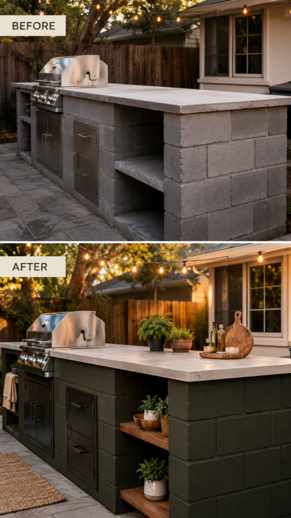 Low Cost Outdoor Kitchen Makeover Using Paint Tile and Creativity