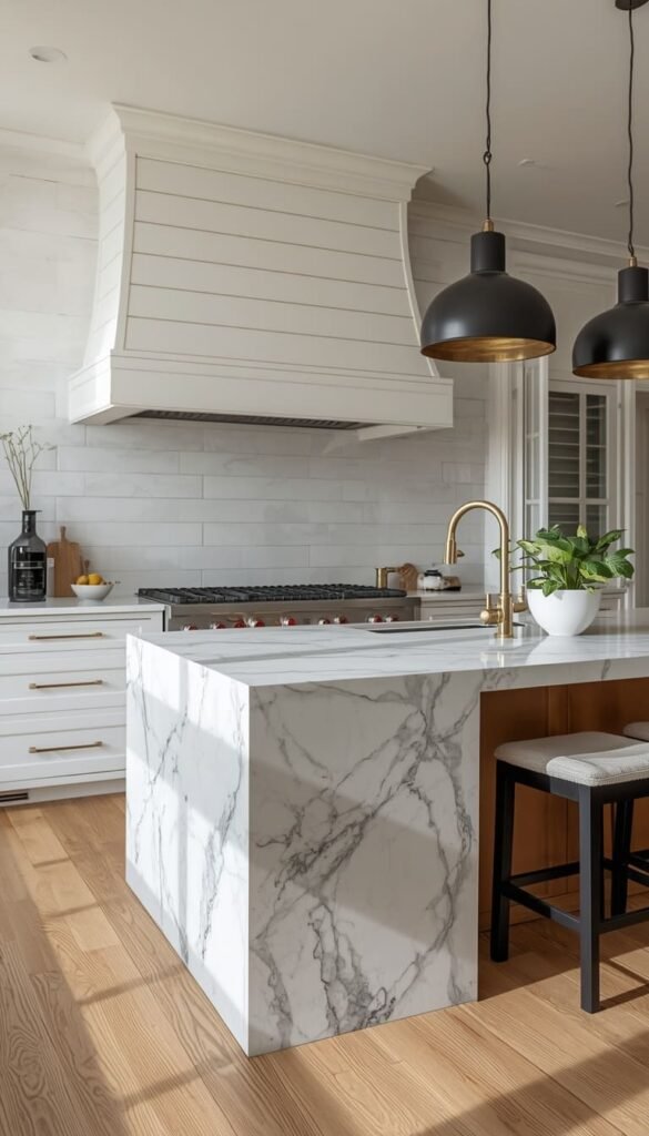 Luxury Open Kitchen Ideas With Quartz Countertops and a Custom Range Hood