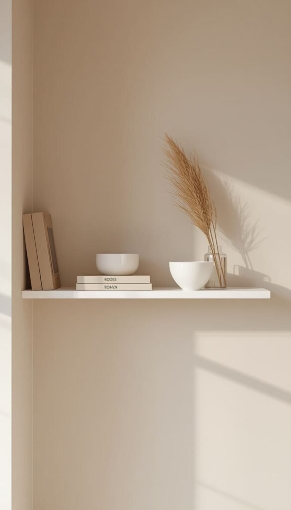 Minimalist Shelves With Neutral Styling for a Clean Calming Kitchen