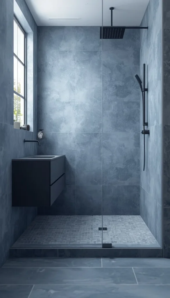 Minimalist Spa Bathroom In Soft Denim Blue