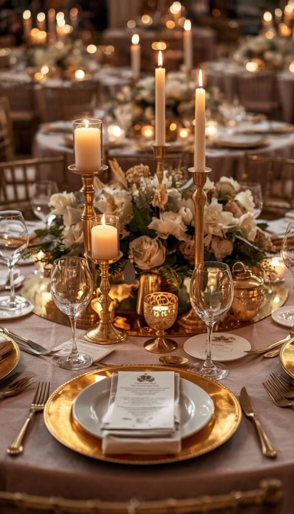Mixed Metallic Accents — Gold and Brass Details That Elevate Any Wedding Tablescape
