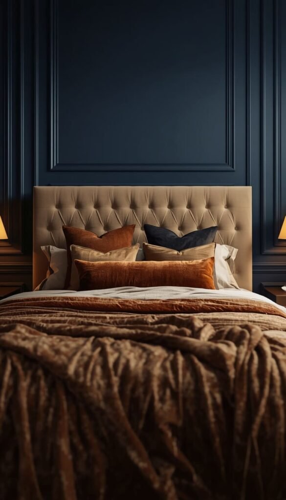 Moody Dusty Blue Bedroom Decor with Velvet Textures for a Luxurious Feel
