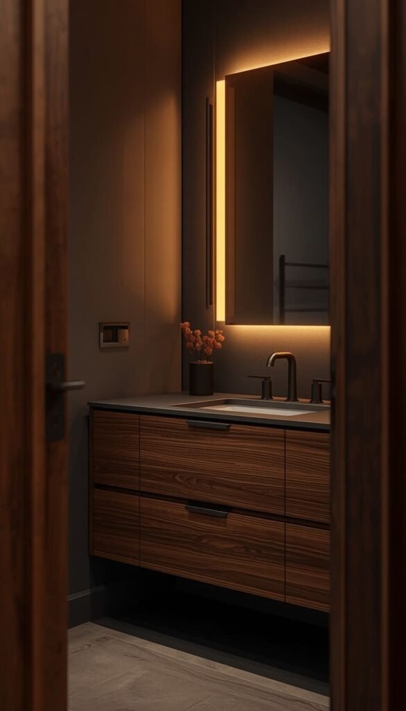 Moody Walnut and Matte Black: The Dark Earth Tone Bathroom