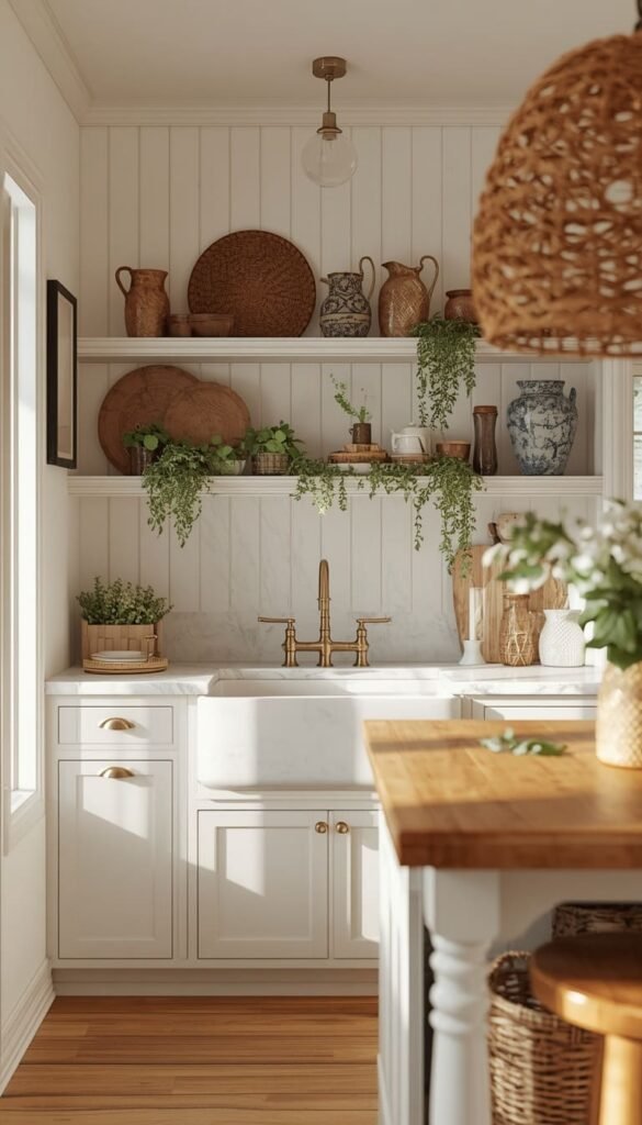 Nail the Boho Farmhouse Kitchen Look With Shiplap and Natural Stone
